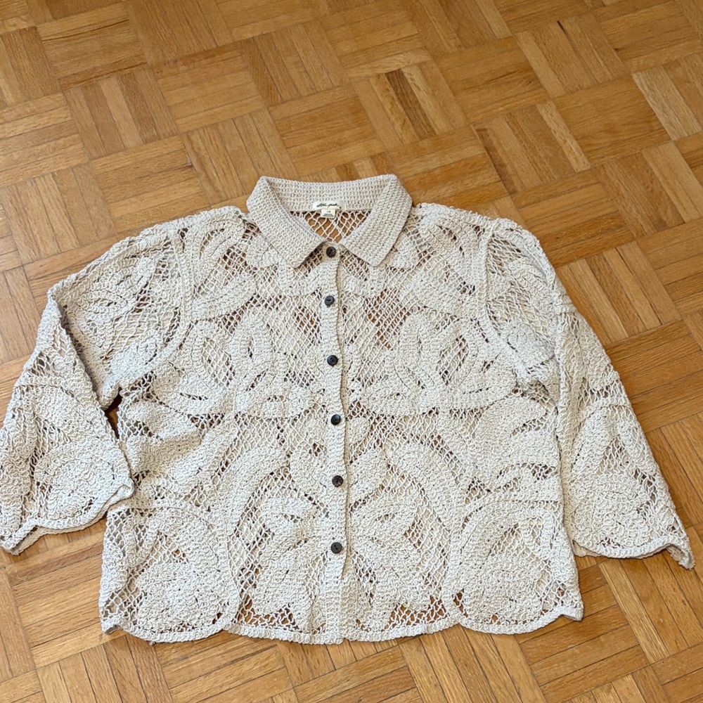 Ultra Pink Beige Crochet Button-Up Top NWOT